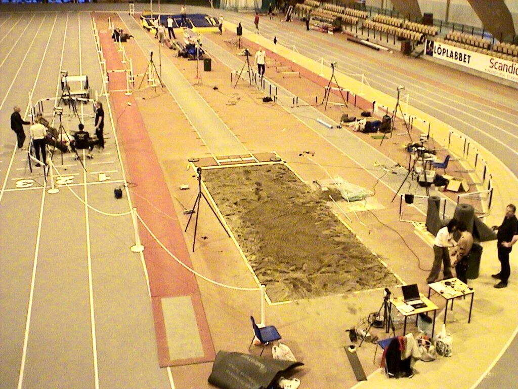 Biomechanical performance analysis setup at Sätra Athletics Hall in 2006